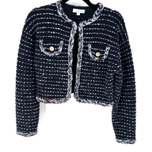 J. Crew Sweaters - J.Crew navy blue and White Tweed wool blend cardigan sweater jacket